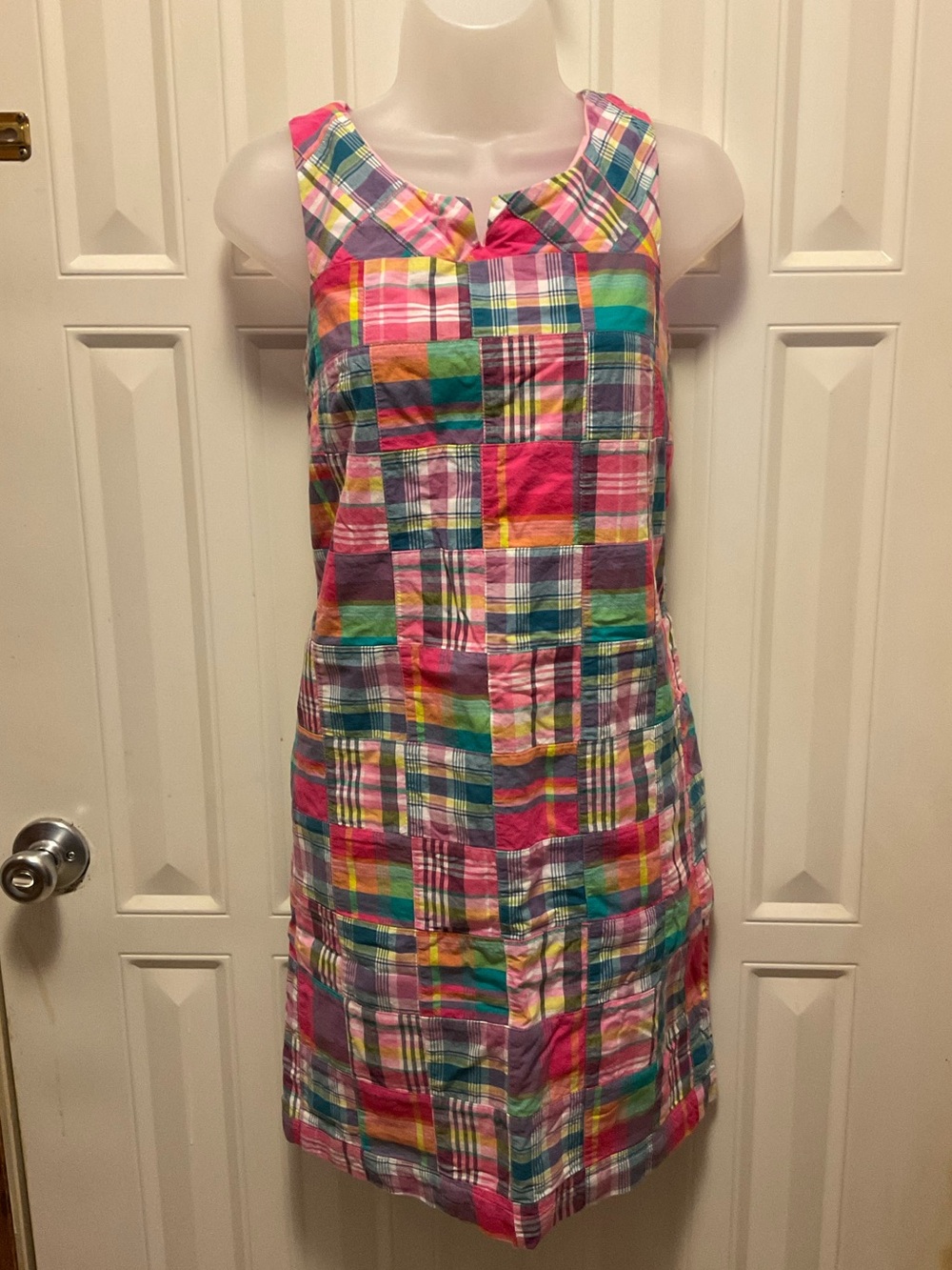 Talbots Women’s Pink Plaid Geometric Sleeveless Midi Dress color block
